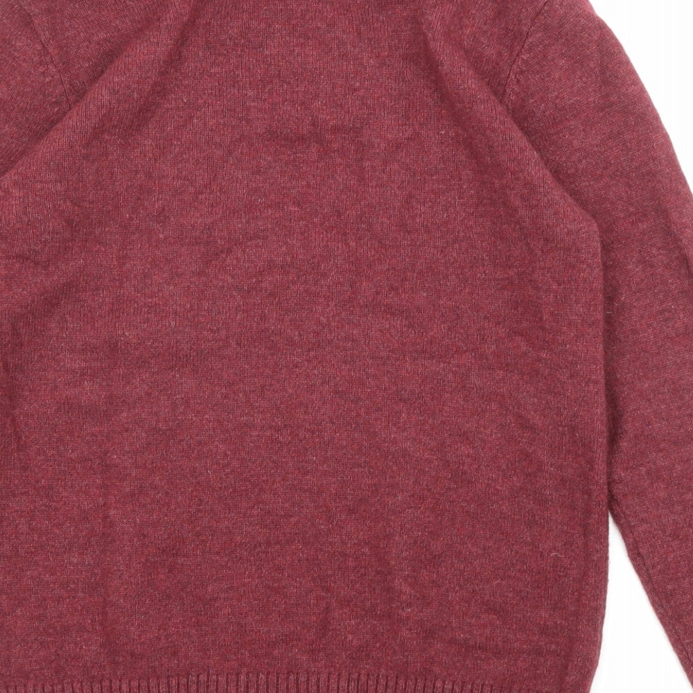 Racing Green Mens Red High Neck Wool Pullover Jumper Size L Long Sleeve - Button-up