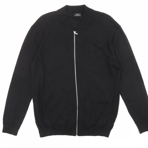 NEXT Mens Black High Neck Cotton Full Zip Jumper Size XL Long Sleeve - Pockets