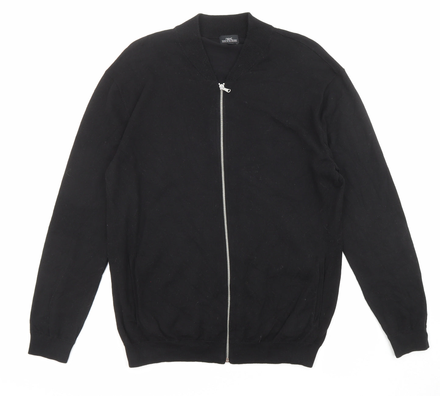 NEXT Mens Black High Neck Cotton Full Zip Jumper Size XL Long Sleeve - Pockets