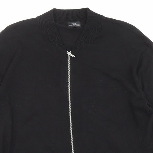 NEXT Mens Black High Neck Cotton Full Zip Jumper Size XL Long Sleeve - Pockets