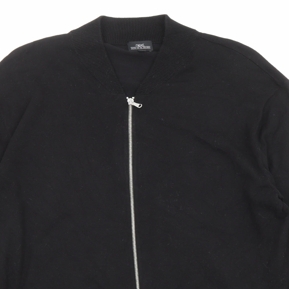 NEXT Mens Black High Neck Cotton Full Zip Jumper Size XL Long Sleeve - Pockets