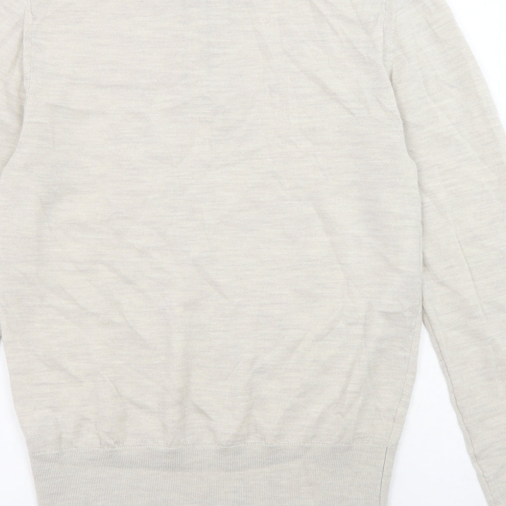Marks and Spencer Mens Beige Collared Wool Pullover Jumper Size S Long Sleeve - Zip-up