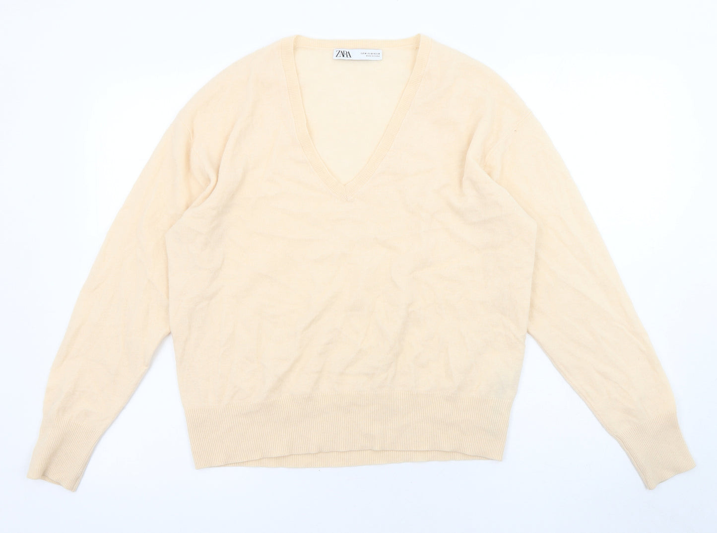 Zara Womens Orange V-Neck Wool Pullover Jumper Size M
