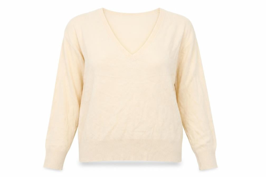 Front view of Zara women’s orange v-neck wool jumper, size M