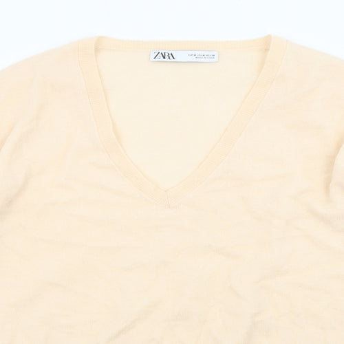 Zara Womens Orange V-Neck Wool Pullover Jumper Size M