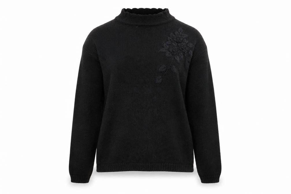 Front view of Classics women’s black round neck acrylic jumper, size UK 16, -, size UK 16-18