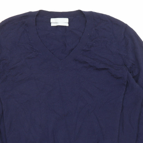 Marks and Spencer Womens Blue V-Neck Wool Pullover Jumper Size M