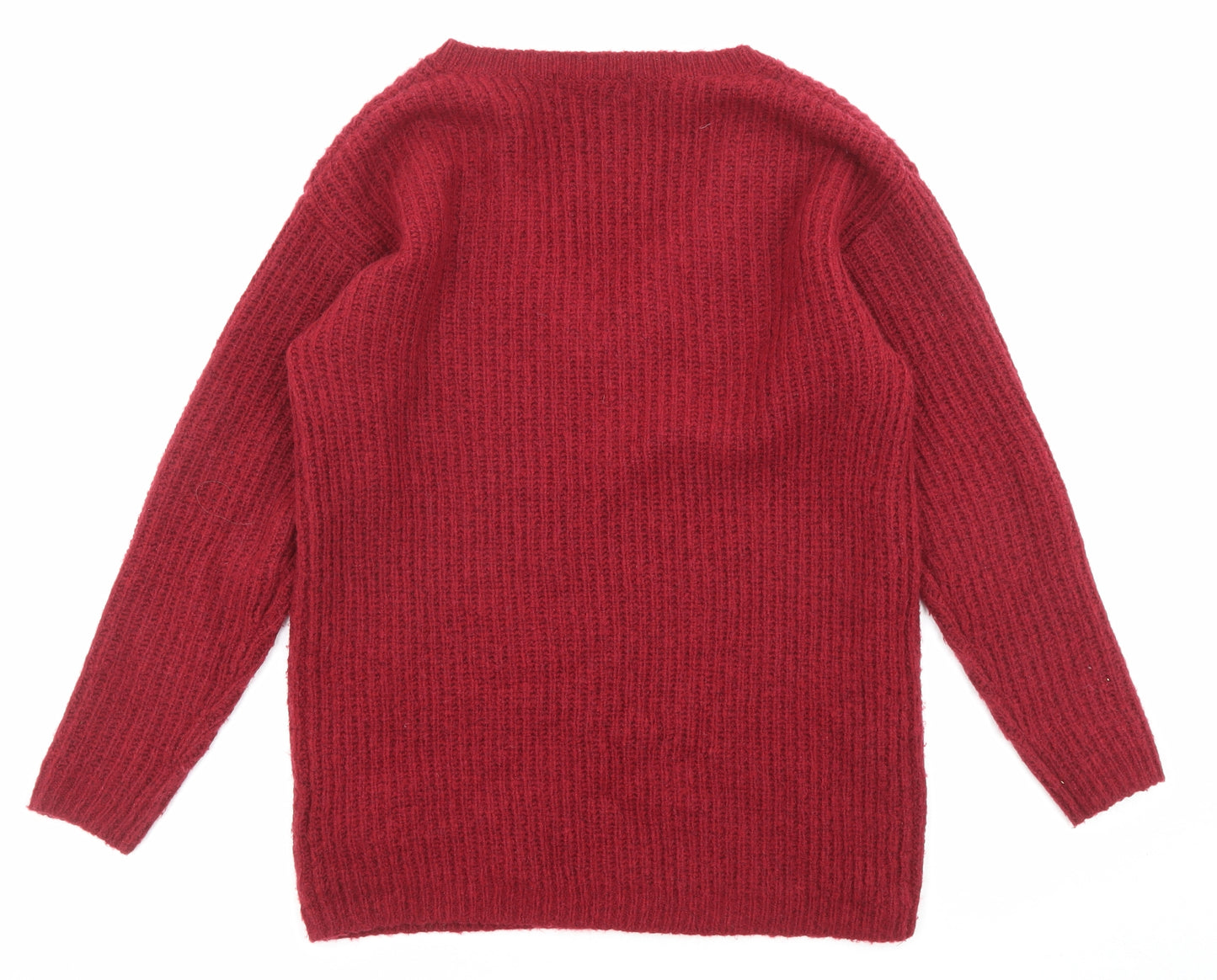 Marks and Spencer Womens Red V-Neck Acrylic Pullover Jumper Size 8