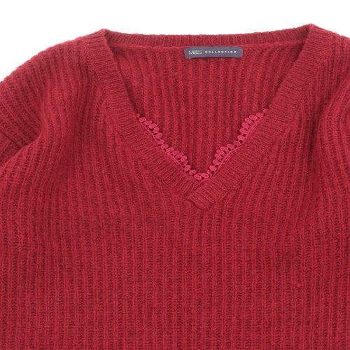 Marks and Spencer Womens Red V-Neck Acrylic Pullover Jumper Size 8