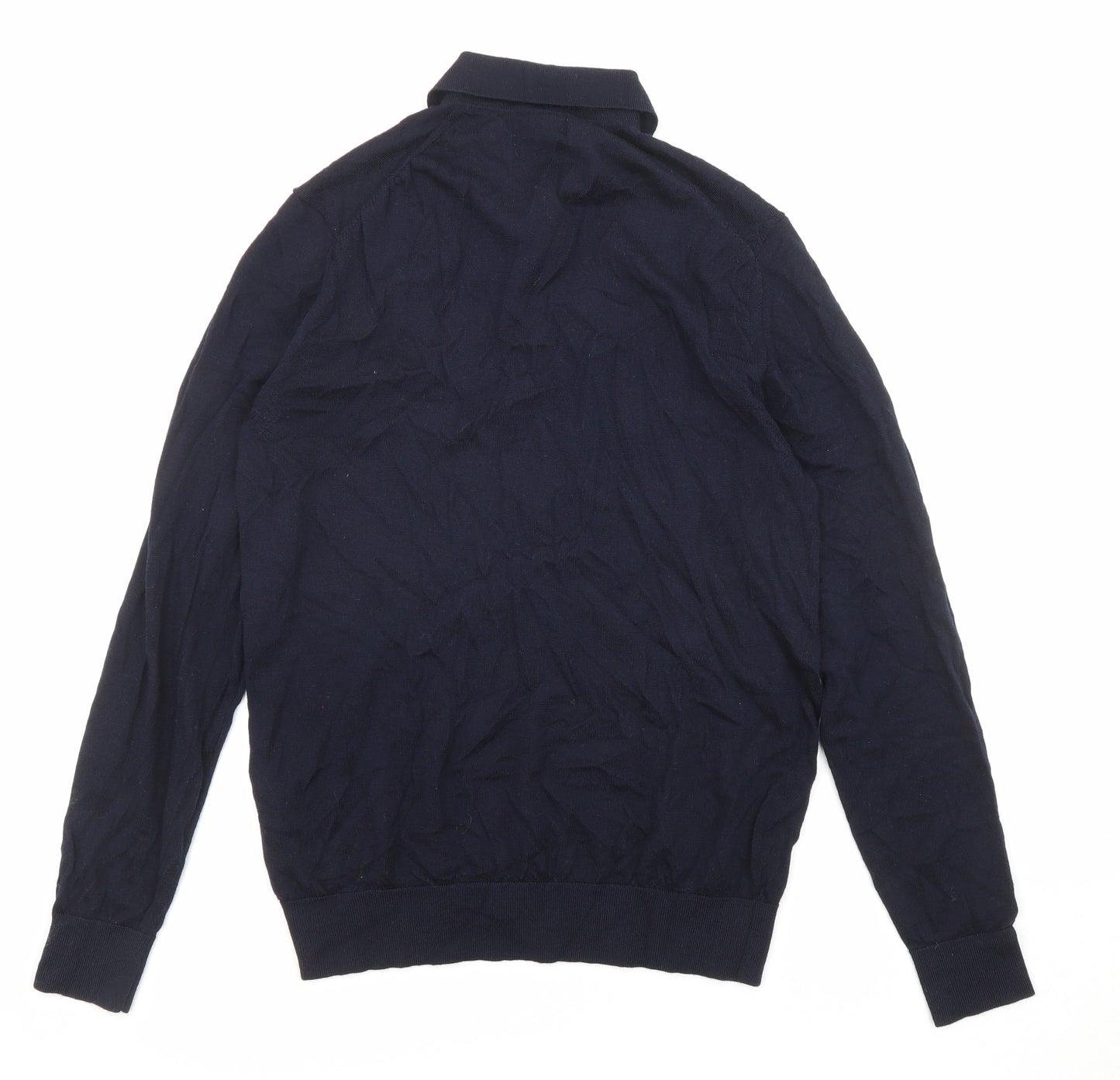 Autograph Mens Blue Collared Wool Pullover Jumper Size M Long Sleeve - Button-up