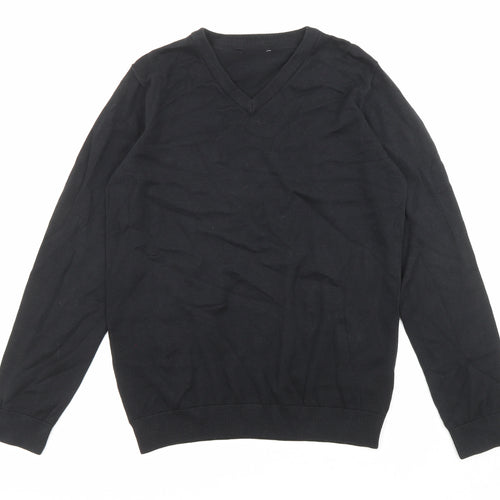 Marks and Spencer Boys Black V-Neck Cotton Pullover Jumper Size 14-15 Years Pullover