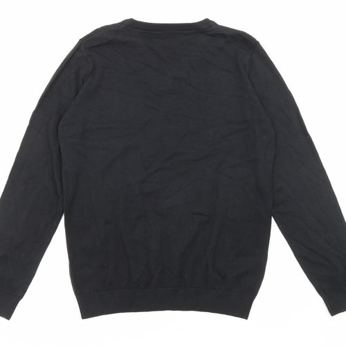 Marks and Spencer Boys Black V-Neck Cotton Pullover Jumper Size 14-15 Years Pullover