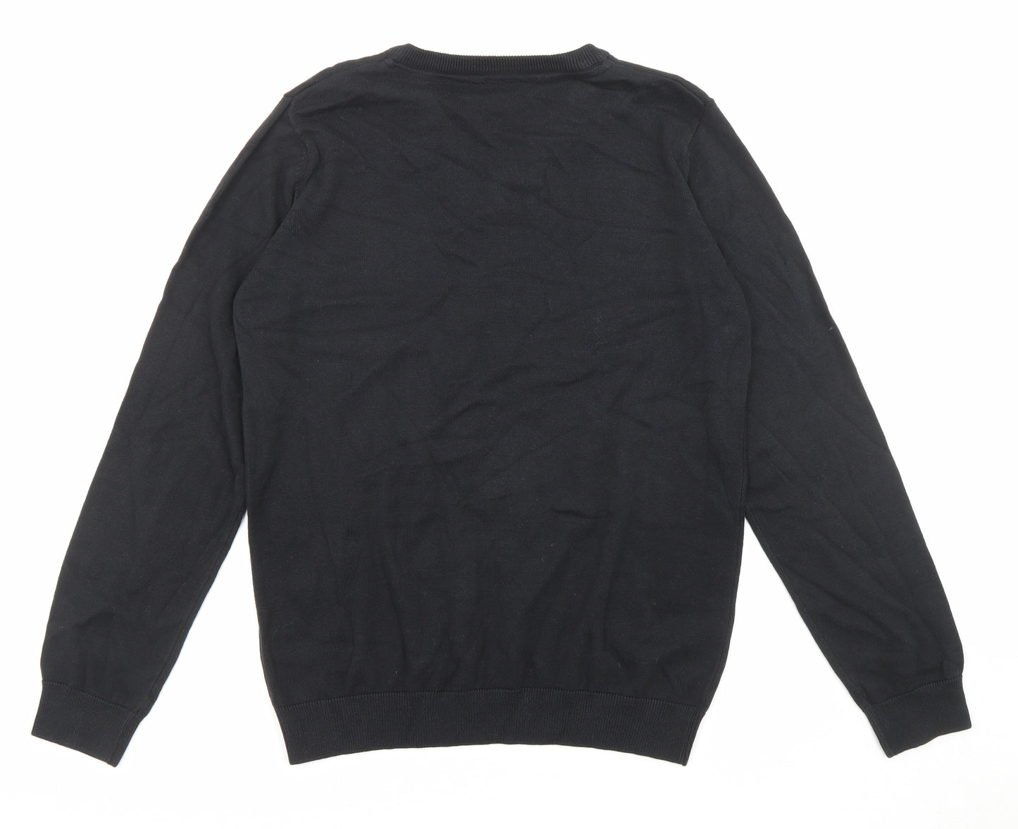 Marks and Spencer Boys Black V-Neck Cotton Pullover Jumper Size 14-15 Years Pullover