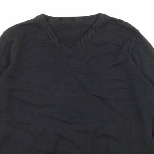 Marks and Spencer Boys Black V-Neck Cotton Pullover Jumper Size 14-15 Years Pullover