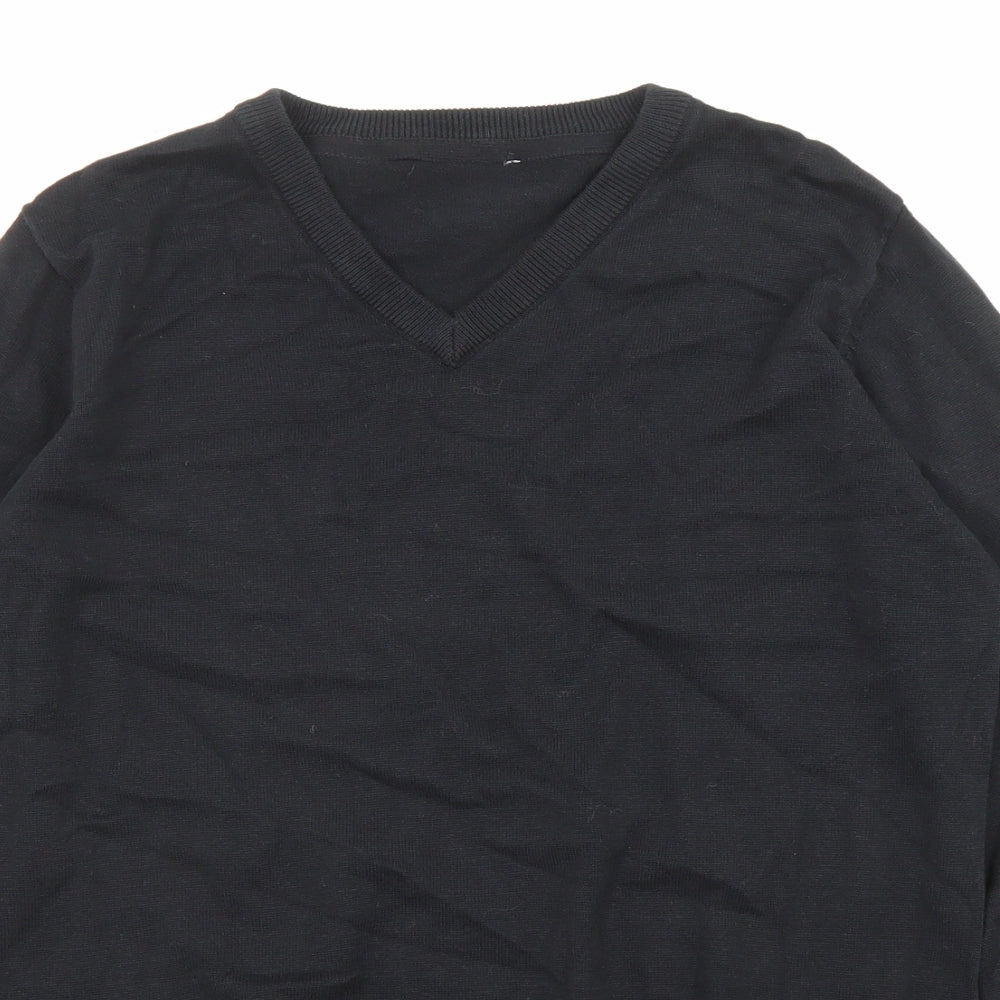 Marks and Spencer Boys Black V-Neck Cotton Pullover Jumper Size 14-15 Years Pullover