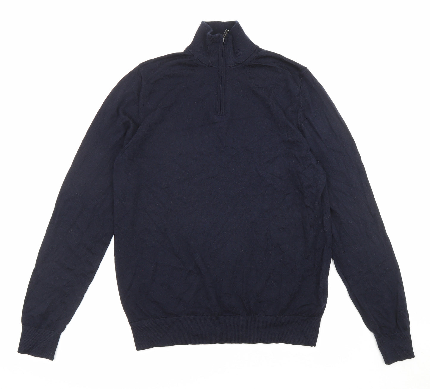 Autograph Mens Blue Collared Wool Pullover Jumper Size L Long Sleeve - 1/4 zip