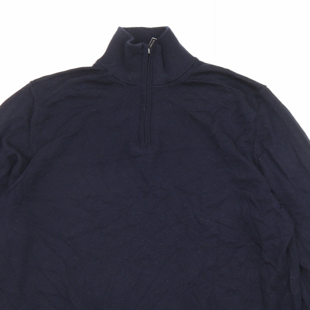 Autograph Mens Blue Collared Wool Pullover Jumper Size L Long Sleeve - 1/4 zip
