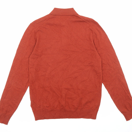 Marks and Spencer Mens Orange Collared Cotton Pullover Jumper Size S Long Sleeve - Button-up