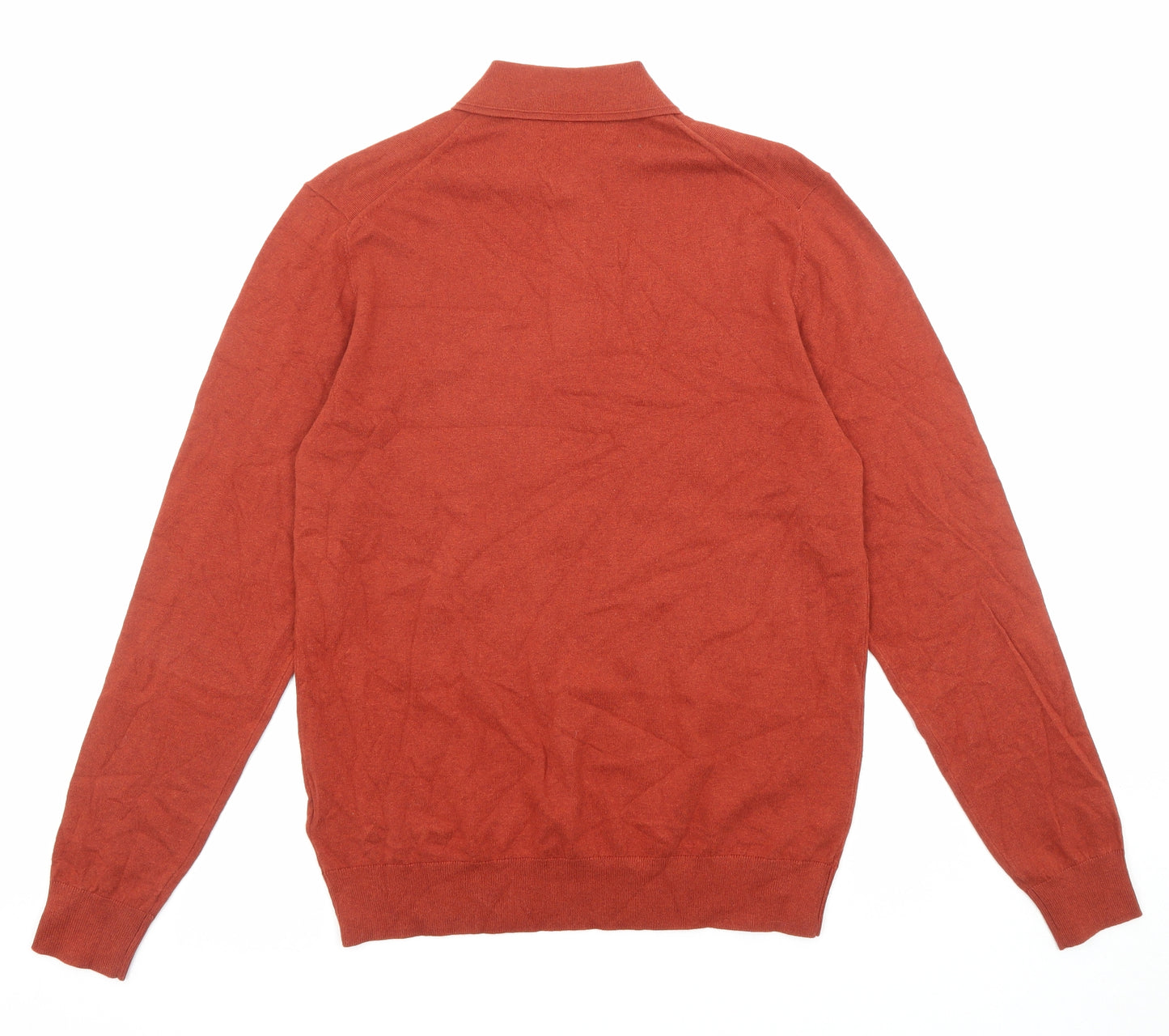 Marks and Spencer Mens Orange Collared Cotton Pullover Jumper Size S Long Sleeve - Button-up