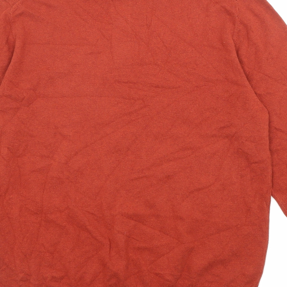 Marks and Spencer Mens Orange Collared Cotton Pullover Jumper Size S Long Sleeve - Button-up