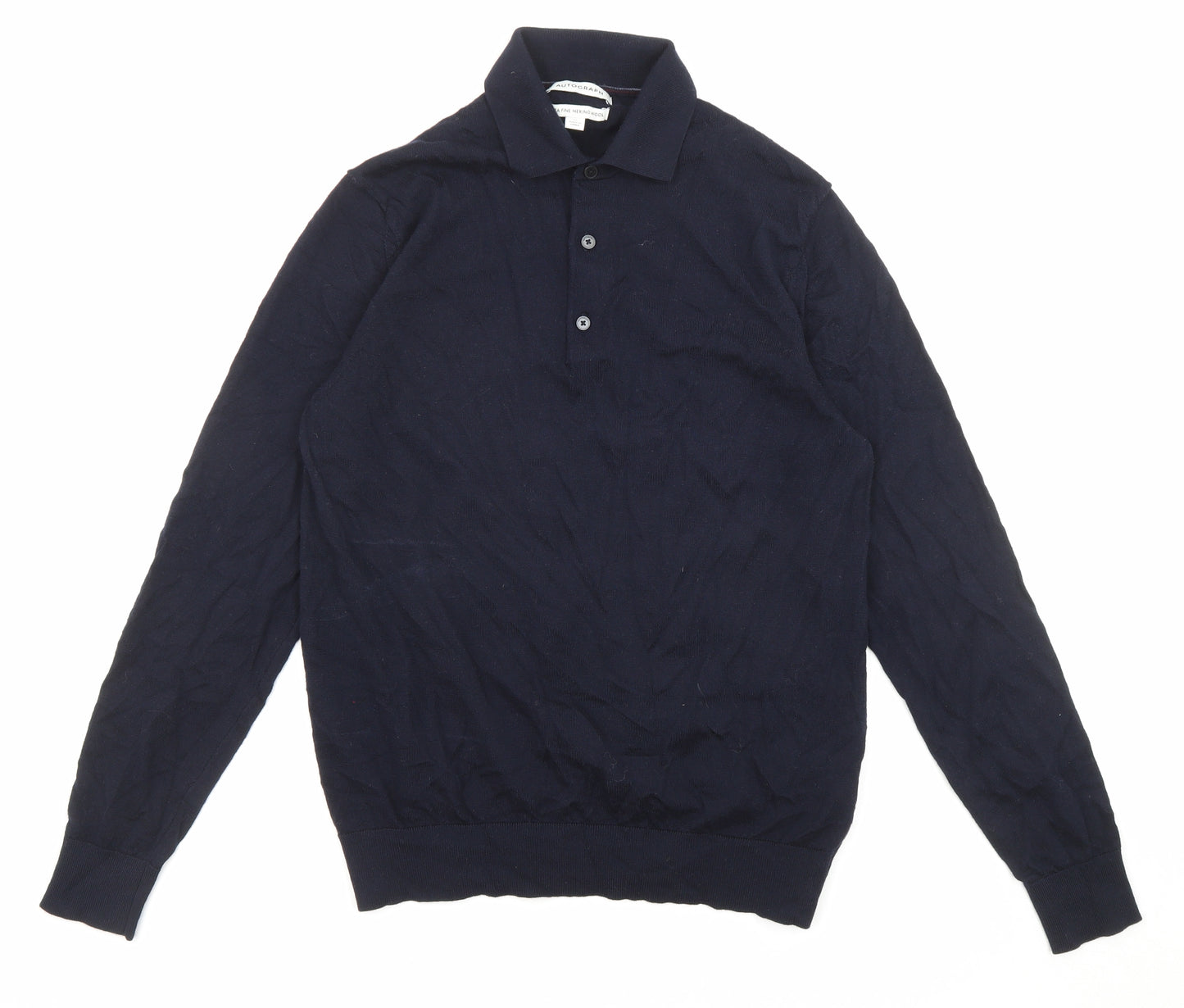 Autograph Mens Blue Collared Wool Pullover Jumper Size M Long Sleeve