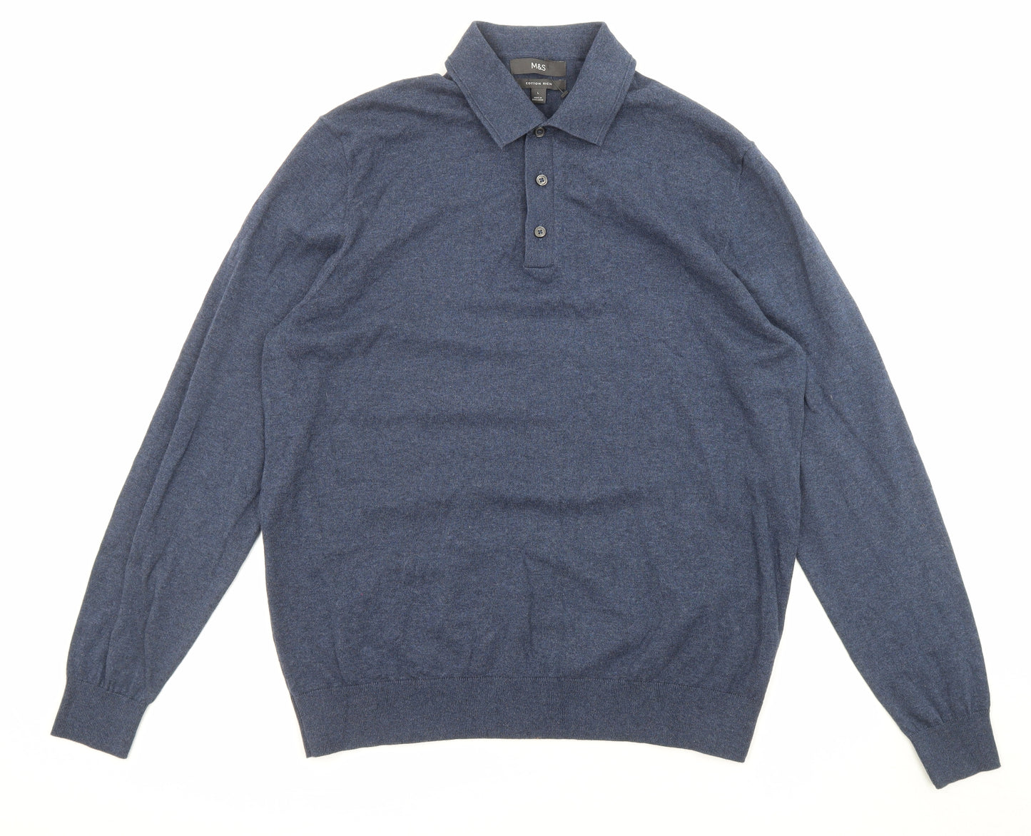 Marks and Spencer Mens Blue Collared Nylon Pullover Jumper Size L Long Sleeve