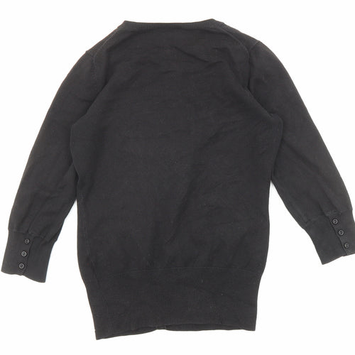 Oasis Womens Black Crew Neck Cotton Cardigan Jumper Size 8