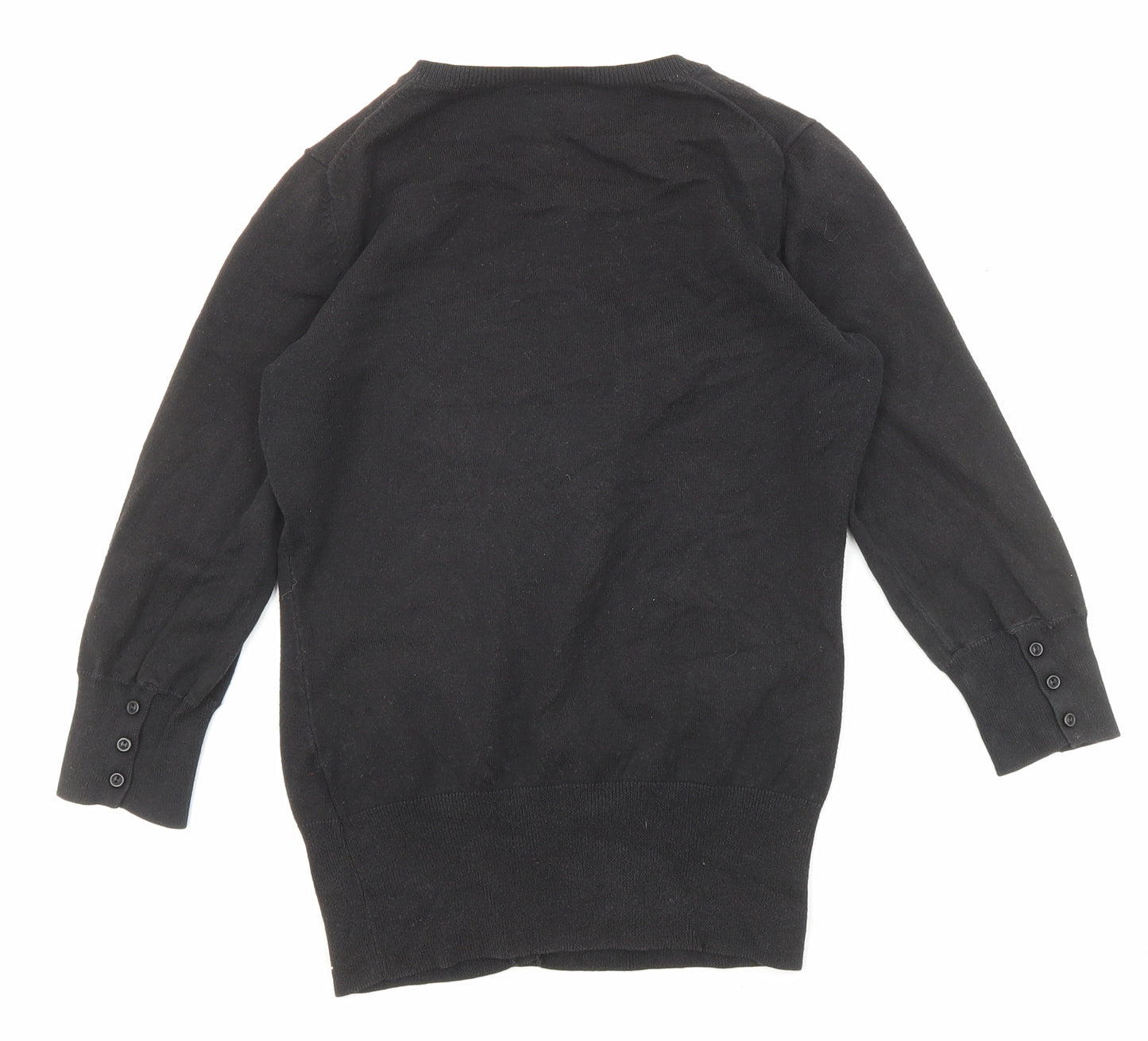 Oasis Womens Black Crew Neck Cotton Cardigan Jumper Size 8