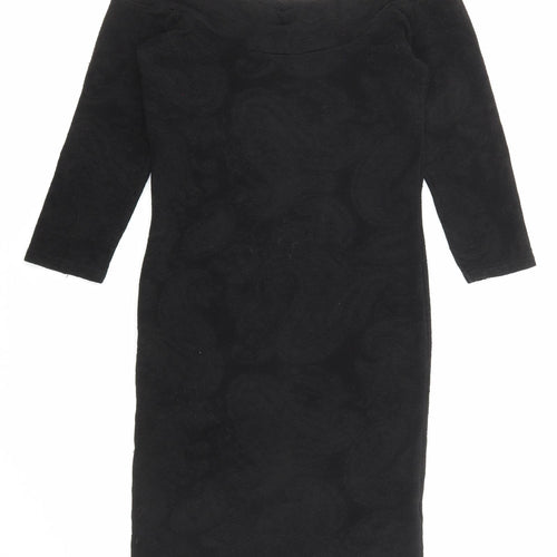 Miss Selfridge Womens Black Acetate Bodycon Size 10 Boat Neck Pullover