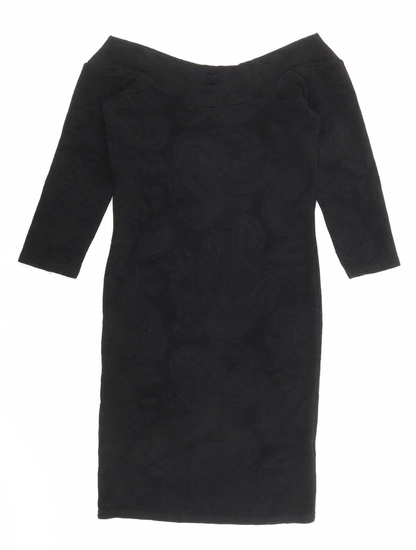 Miss Selfridge Womens Black Acetate Bodycon Size 10 Boat Neck Pullover