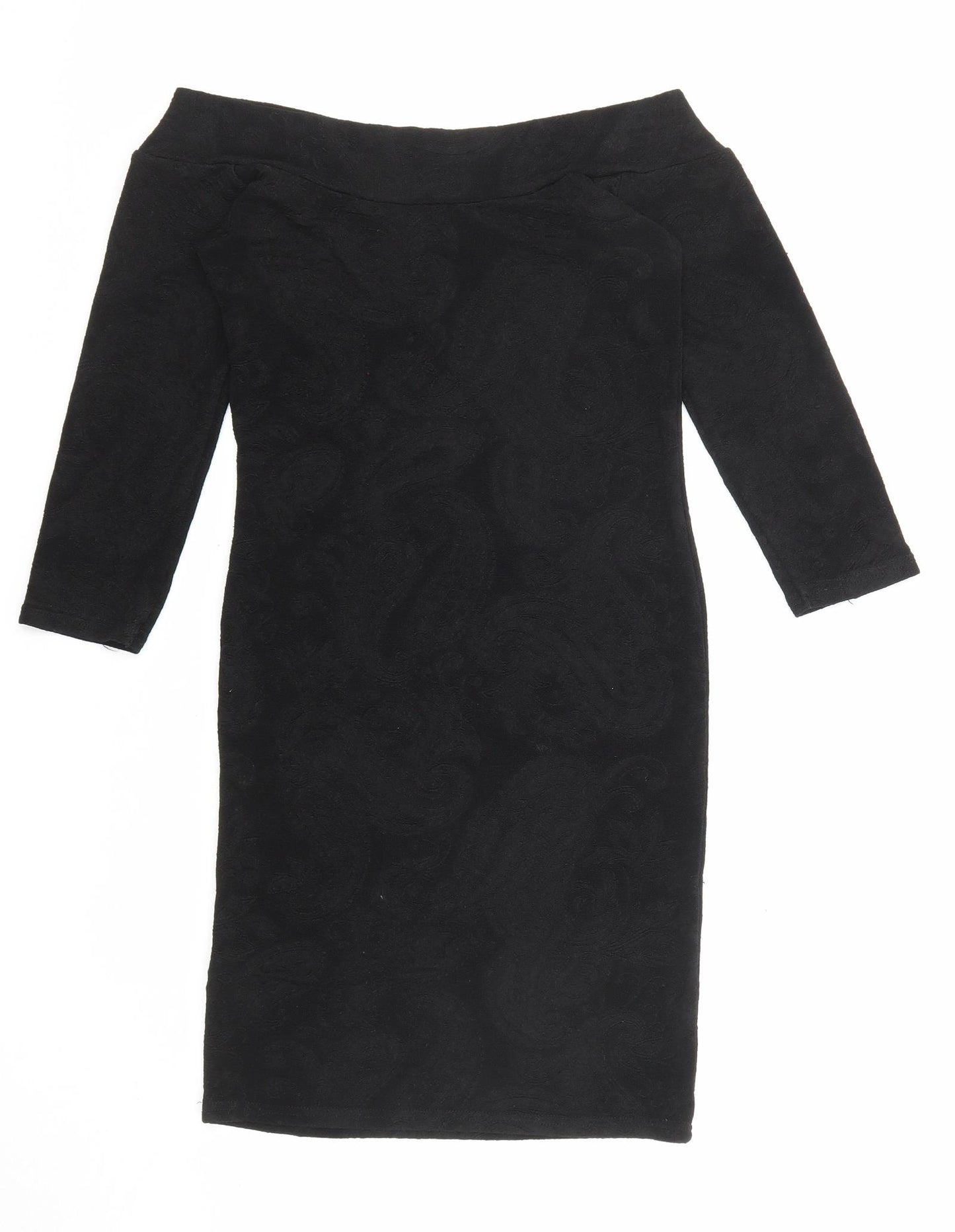 Miss Selfridge Womens Black Acetate Bodycon Size 10 Boat Neck Pullover