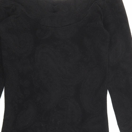 Miss Selfridge Womens Black Acetate Bodycon Size 10 Boat Neck Pullover