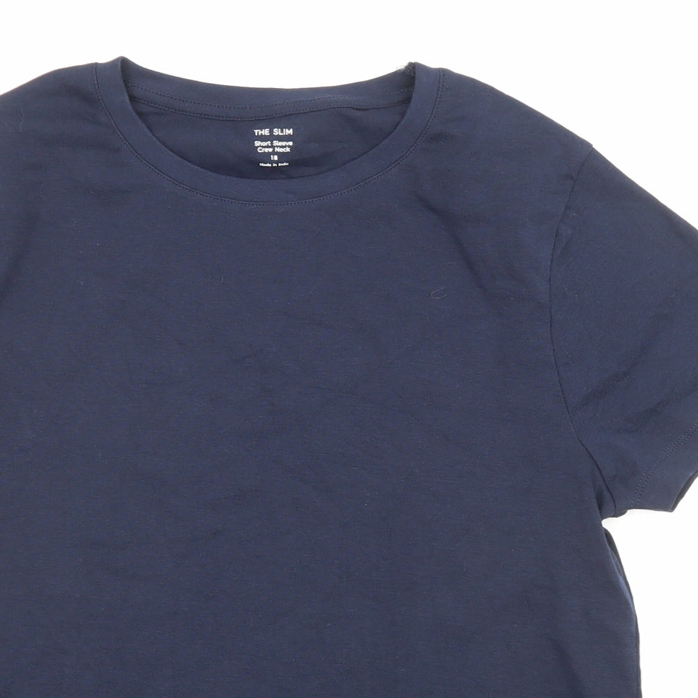 Marks and Spencer Womens Blue Cotton Jersey T-Shirt Size 18 Crew Neck