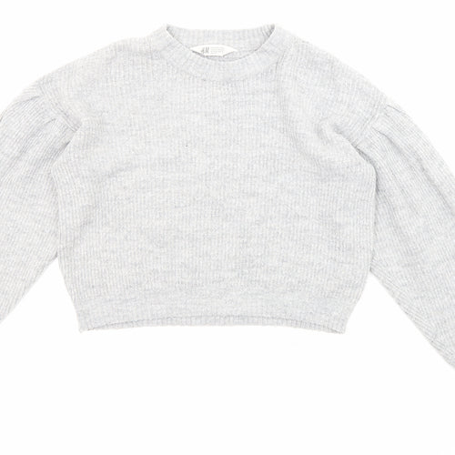 H&M Girls Grey Crew Neck Acrylic Pullover Jumper Size 10-11 Years Pullover - Cropped, Size 10-12 years