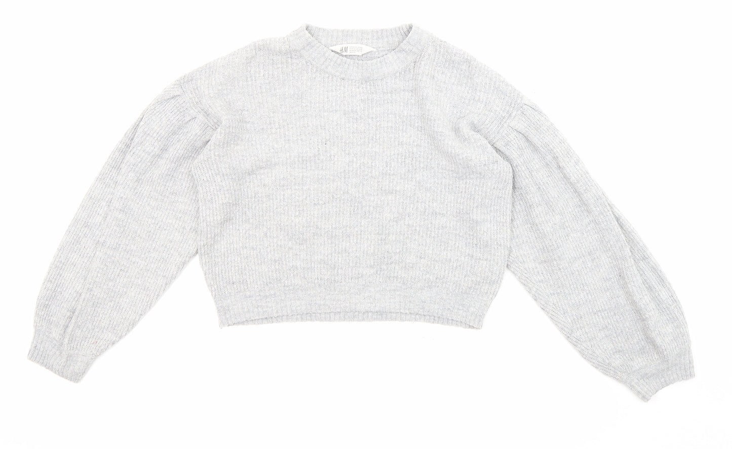 H&M Girls Grey Crew Neck Acrylic Pullover Jumper Size 10-11 Years Pullover - Cropped, Size 10-12 years