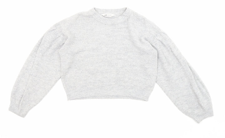 H&M Girls Grey Crew Neck Acrylic Pullover Jumper Size 10-11 Years Pullover - Cropped, Size 10-12 years