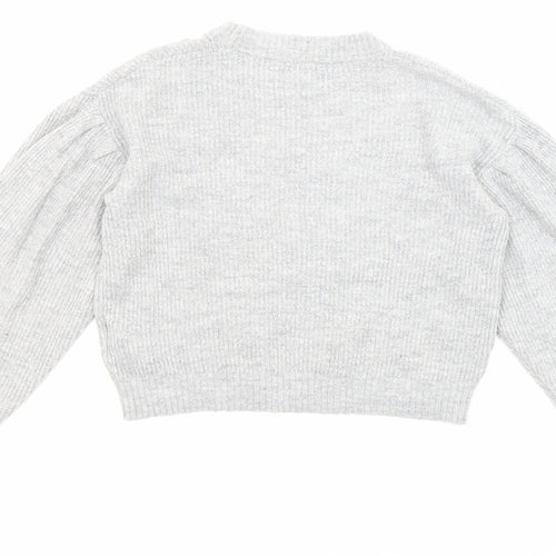 H&M Girls Grey Crew Neck Acrylic Pullover Jumper Size 10-11 Years Pullover - Cropped, Size 10-12 years