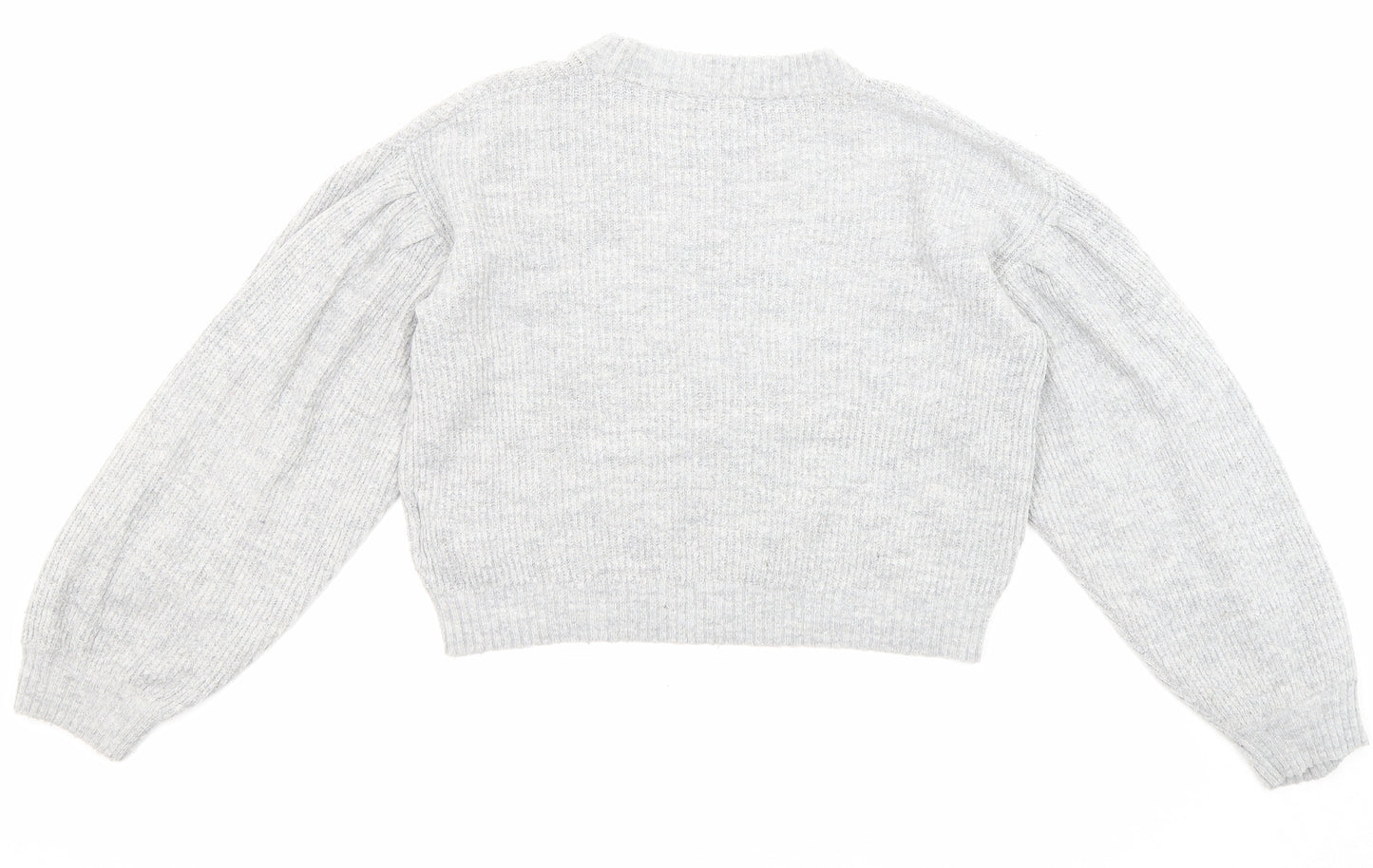H&M Girls Grey Crew Neck Acrylic Pullover Jumper Size 10-11 Years Pullover - Cropped, Size 10-12 years