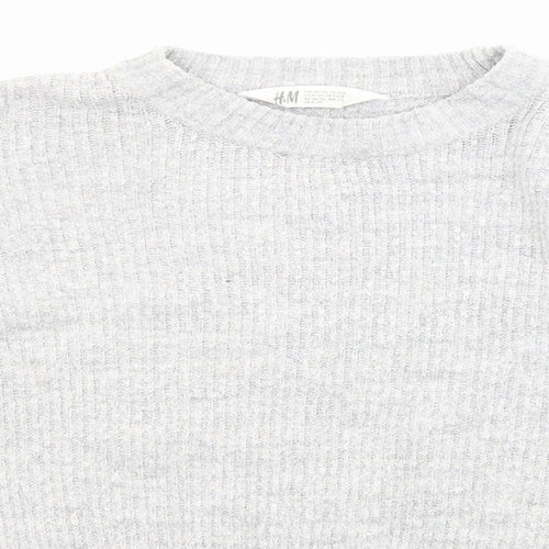 H&M Girls Grey Crew Neck Acrylic Pullover Jumper Size 10-11 Years Pullover - Cropped, Size 10-12 years