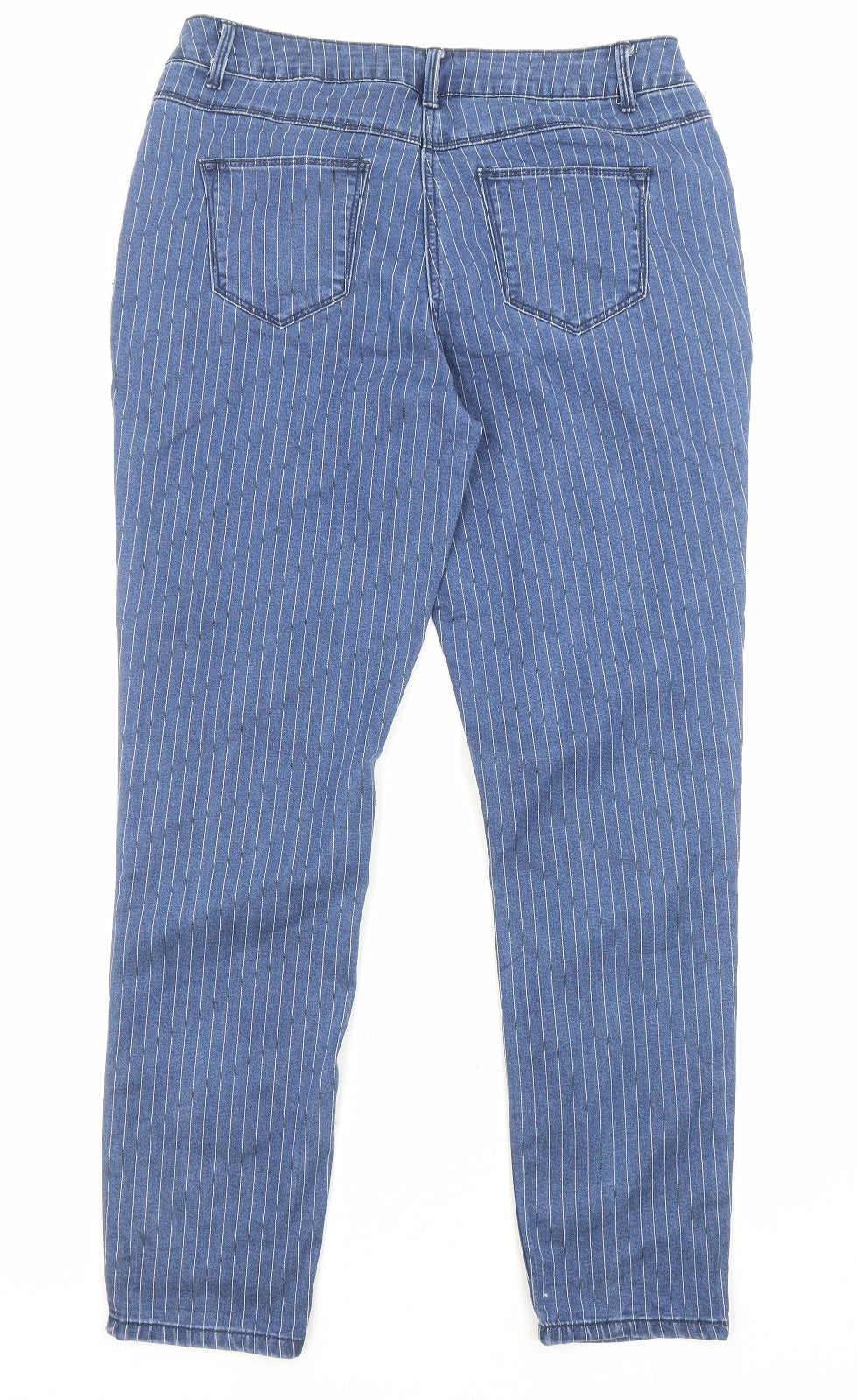 TU Womens Blue Striped Cotton Straight Jeans Size 12 L28 in Regular Zip - Pockets