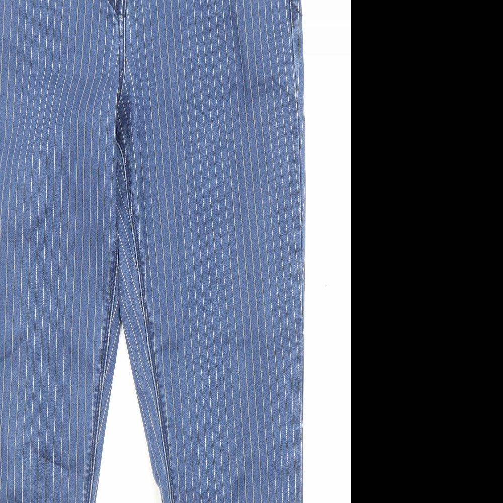 TU Womens Blue Striped Cotton Straight Jeans Size 12 L28 in Regular Zip - Pockets