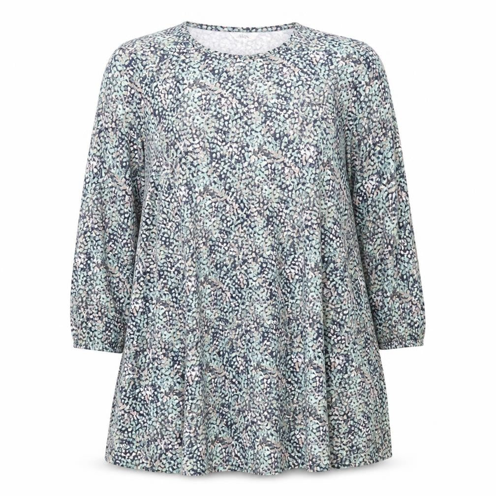 Front view of Marks & Spencer women’s multicoloured floral viscose a-line, size UK 22, crew neck pullover