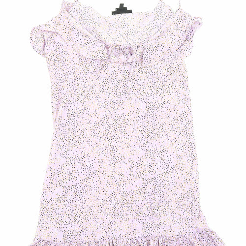 Wednesday's Girl Womens Purple Polka Dot Polyester Mini Size S V-Neck Zip - Ruffle detail