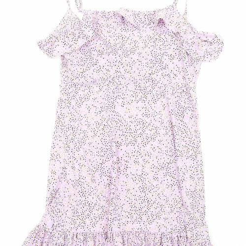 Wednesday's Girl Womens Purple Polka Dot Polyester Mini Size S V-Neck Zip - Ruffle detail
