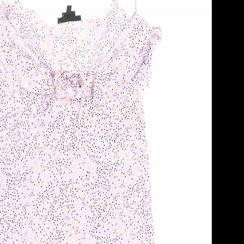 Wednesday's Girl Womens Purple Polka Dot Polyester Mini Size S V-Neck Zip - Ruffle detail