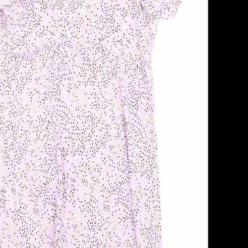 Wednesday's Girl Womens Purple Polka Dot Polyester Mini Size S V-Neck Zip - Ruffle detail