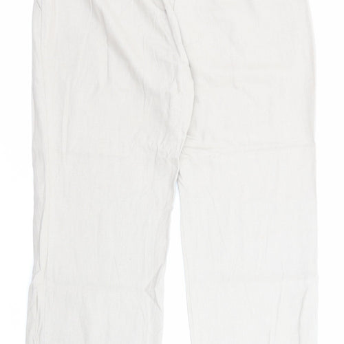 Marks and Spencer Womens Beige Linen Trousers Size 16 L28 in Regular Zip - Pockets