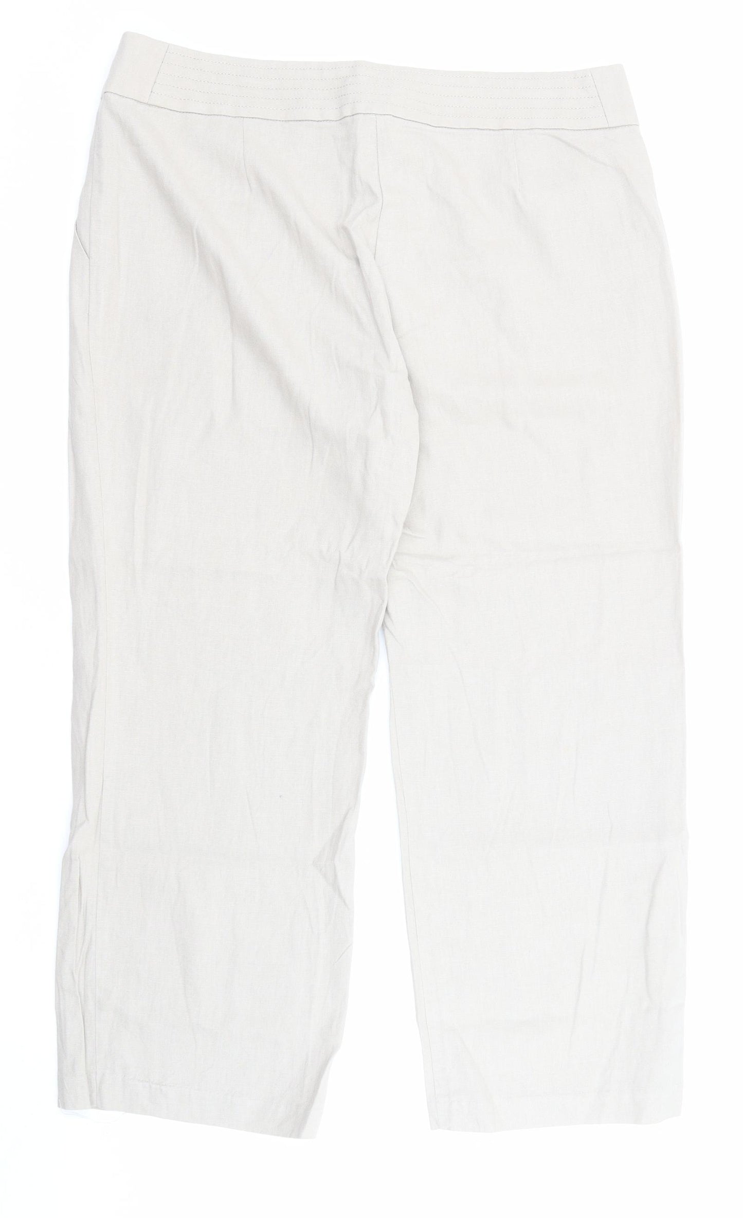 Marks and Spencer Womens Beige Linen Trousers Size 16 L28 in Regular Zip - Pockets