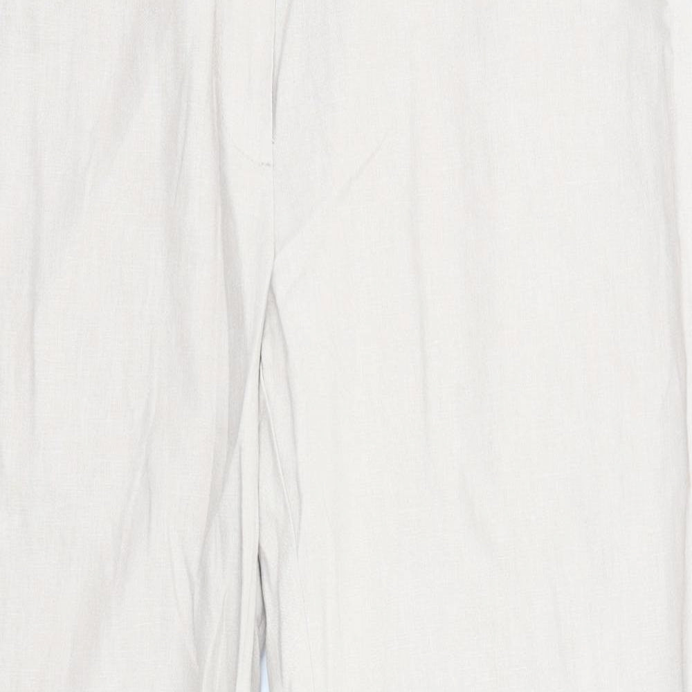 Marks and Spencer Womens Beige Linen Trousers Size 16 L28 in Regular Zip - Pockets