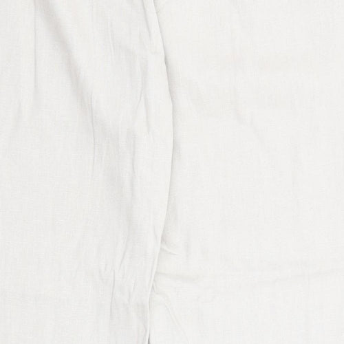 Marks and Spencer Womens Beige Linen Trousers Size 16 L28 in Regular Zip - Pockets
